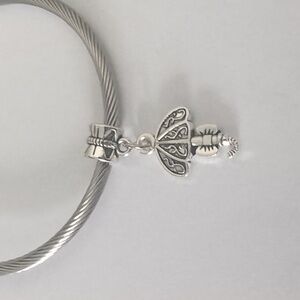 Silver Filigree Umbrella with Bow Dangle Charm for Pandora‎ Style Bracelet